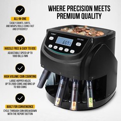Kolibri KCS-2000 Professional USD Coin Counter Machine, Coin Sorter, Wrapper/…