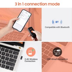 Tera Wireless Mini Pocket 1D Barcode Scanner 3-in-1 BT USB Wired & 2.4G Wireless