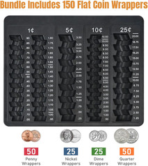 Coin Counting Sorting Tray 5 Compartments with 150 Coin Wrappers Black