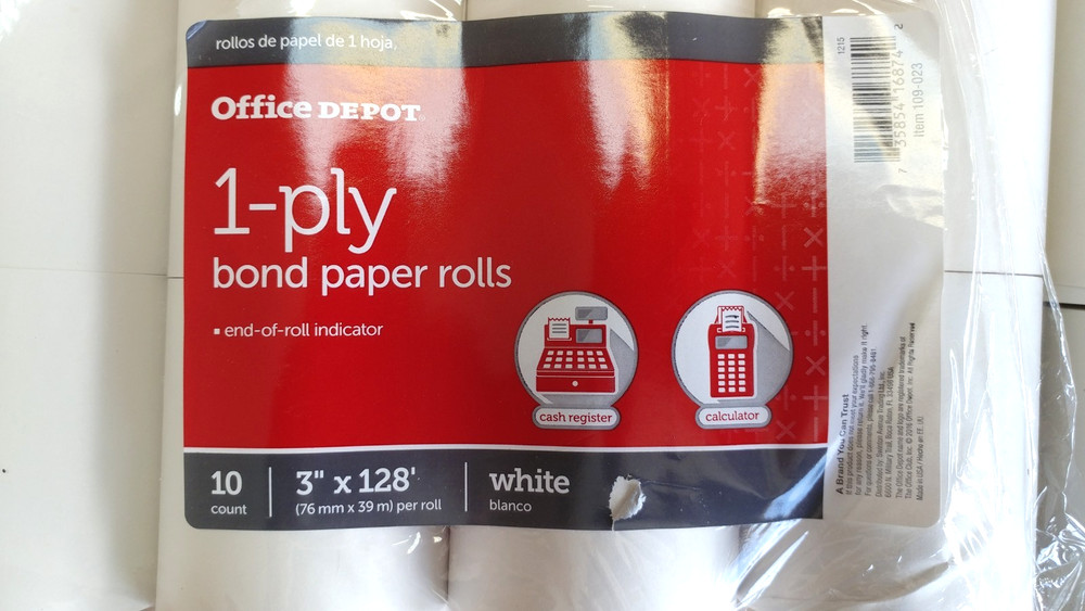 Office Depot 1-Ply Bond Print Paper Rolls 3 in. x 128 ft. – Pack of 10 – 109-023
