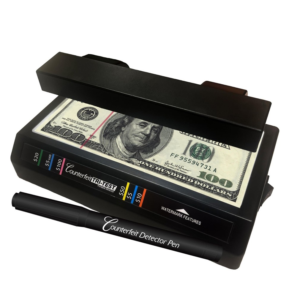Tri Test – Counterfeit Bill Detector Machine w/AC Adapter – 3 Tests in 1 – Paper
