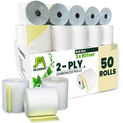 PM Company 2 Ply POS/Cash Register Rolls, 3 Inches X 90 Feet, White/Canary, 50