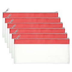 8.7×3.9 Inch Money Bags with Zipper, 6 Pcs Clear PVC Cash Pouch, Red