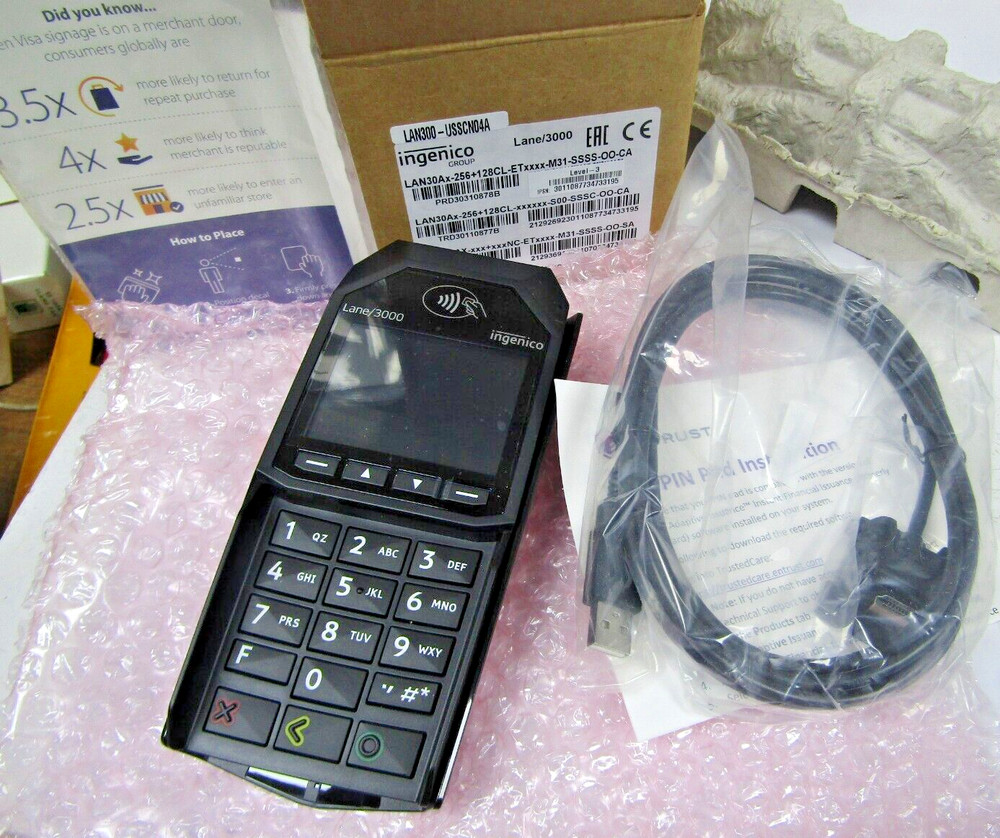😎 NEW INGENICO LANE 3000 CREDIT CARD PIN PAD 256 128CL ET LAN300 USSCN04A
