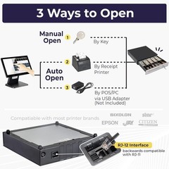 Durable Black Cash Register Drawer, 16″, Stainless Front, 5 Bill/6 Coin