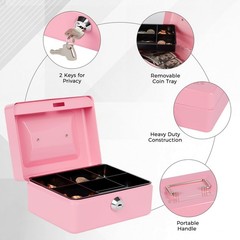 Black Small Cash Box Money Tray Lock Key Petty Metal Bank 5.9×4.7×3.1 Inches