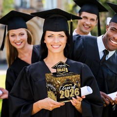 Graduation Money Box Cash Gift Pull Black Gold 2026 Grad Surprise Funny DIY