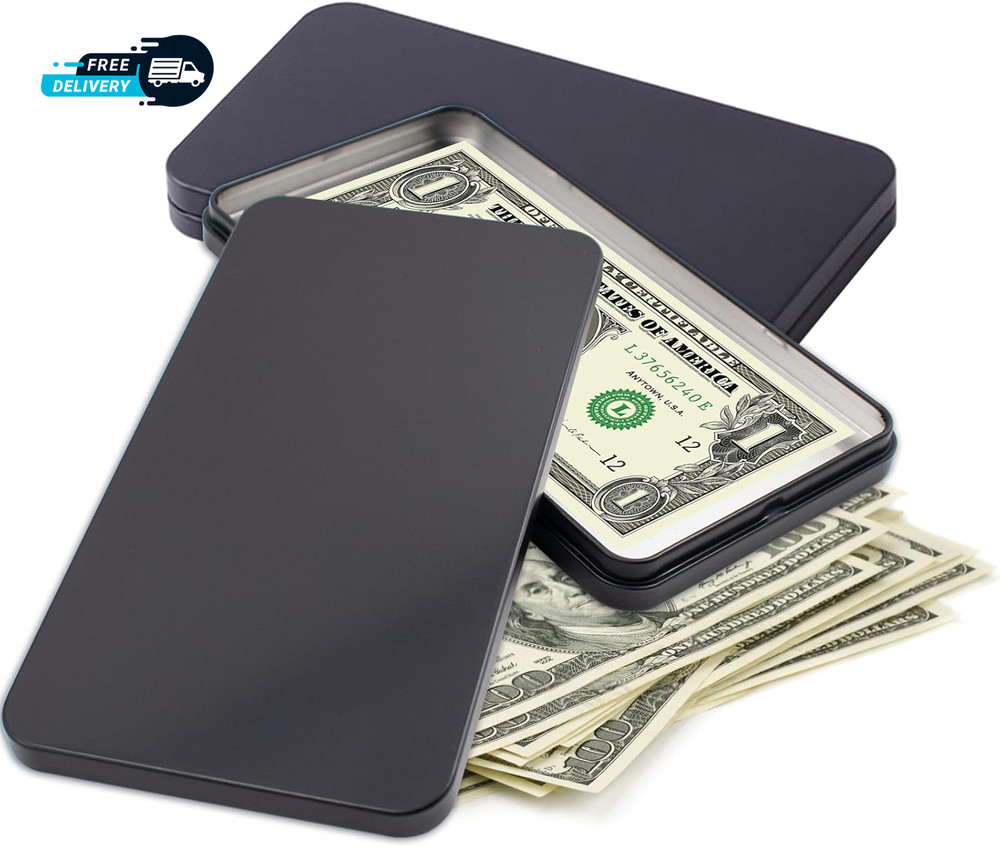 2 PCS Black Metal Cash Box Single Row Currency Tray Money Holder with Lid