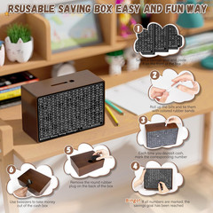 Wooden Money Saving Box with Counter, Pen, Trackers, Rubber Band – 10K Challenge