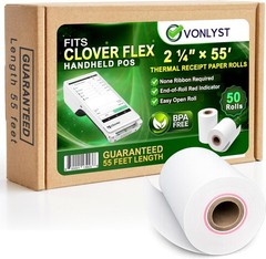 Clover Flex Thermal Paper – 2 1/4″ x 55′ – 50 Rolls BPA-Free