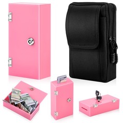 Extra Large Acrylic Portable Cash Box 2 Key Pocket Size Waist Bank Pink Case