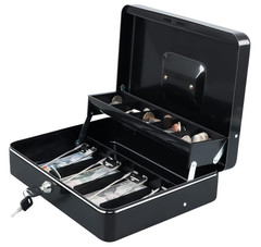 Cash Box with Money Tray and Key Lock,Tiered, Cantilever Design,4 Bill / 5 Coi..