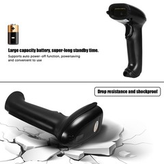 Wireless Barcode Scanner 2.4G 1D Handheld Cordless Reader 100ft Range Black