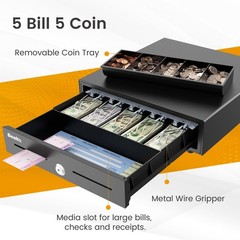 16″ Heavy Duty Cash Drawer Auto Open – 5 Bill/5 Coin, Emergency Switch, RJ11/12