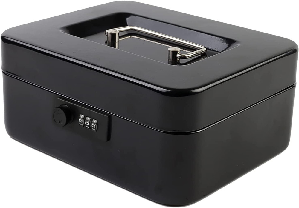 Metal Lock Box with Combination Lock Portable Cash Storage Coin Tray