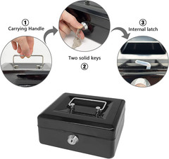 Steel Cash Box with Key Lock, Metal Small Money Organizer with Money Tray,Cash S