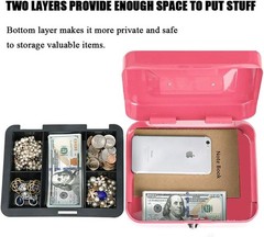 Durable Pink Money Saving Box with Key Lock and Removable Tray – 9.84” x 7.87”