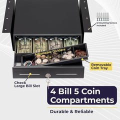 13″ Electronic Cash Register Drawer POS Cash Tray 4 Bill 5 Coin Under Counter