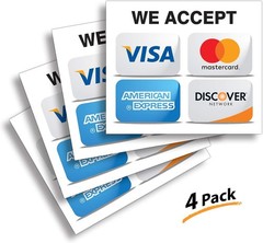 4-Pack Credit Card Sticker Signs – 7×6 Inch, UV Resistant Vinyl for Businesses