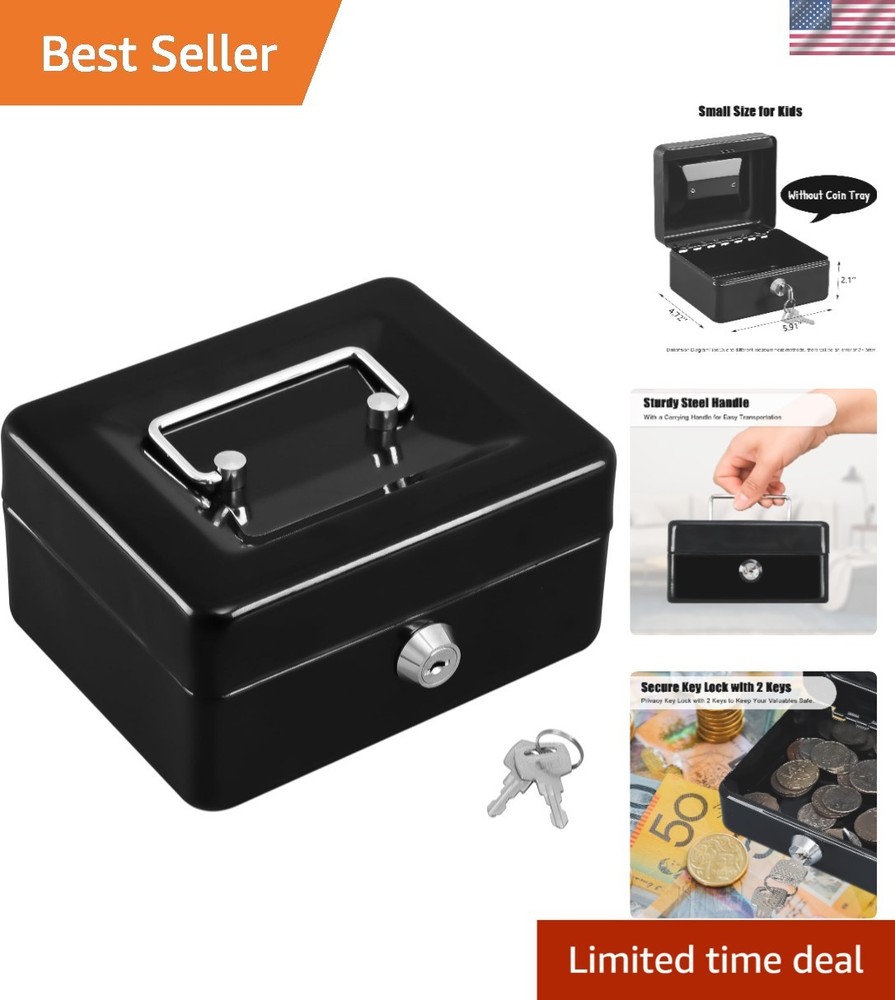 Mini Portable Cash Box with Key Lock – Ideal for Organizing Coins and Receipts