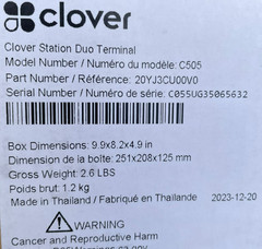 Clover Station System C500 / P500 / H505- Display Terminal Printer