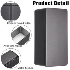 Metal Cash Box Black Money Holder Rectangular Storage Tin 7.3in Organizer