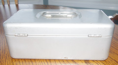 Vintage Lit-Ning Metal Cash Box w/ Coin/Cash Tray Handle Made in USA VGC