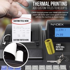 Nadex CR600 Cash Register, 9500 PLU Lookups 60 Dept 50 Clerks, Two Displays