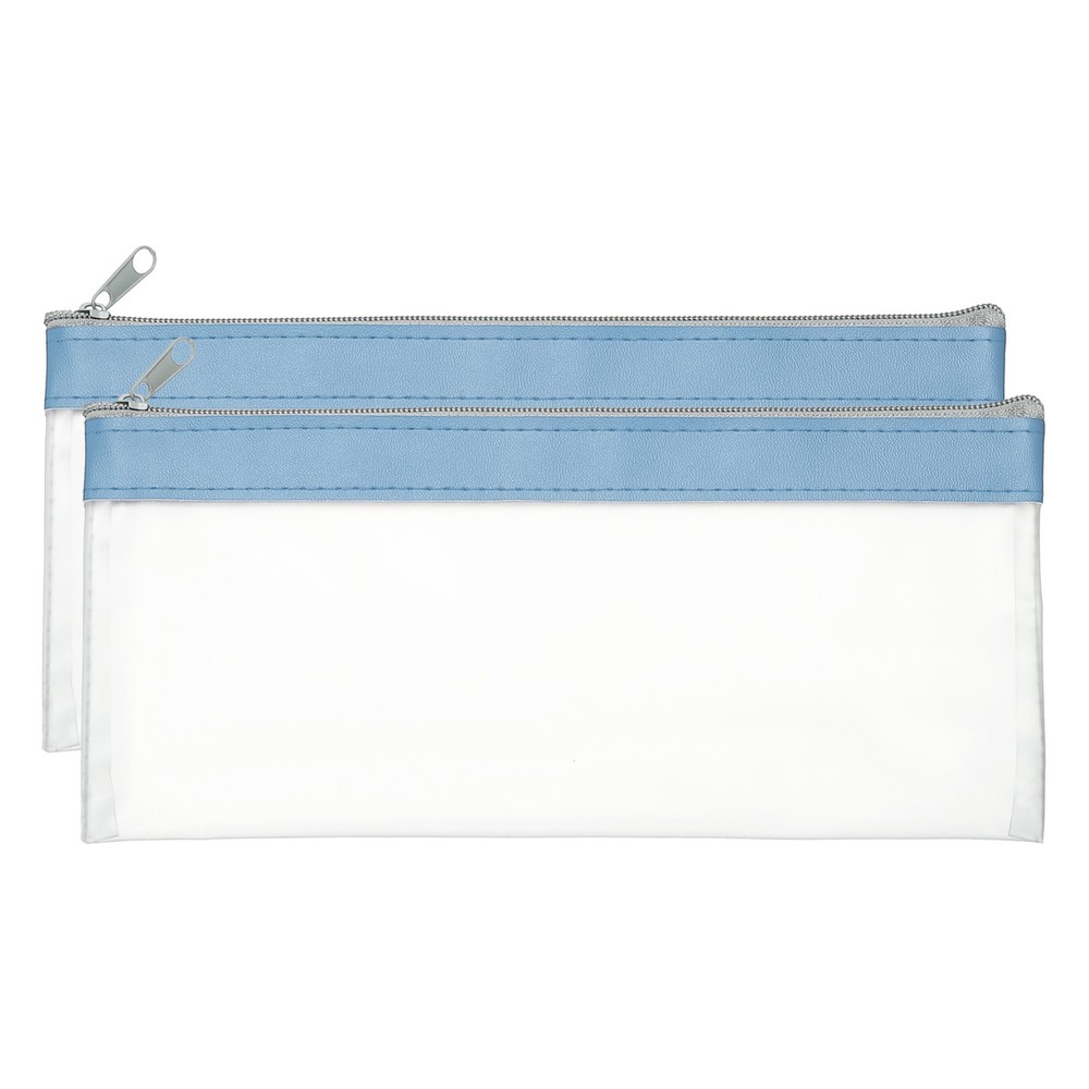 8.7×3.9 Inch Money Bags with Zipper, 2 Pcs Clear PVC Cash Pouch, Haze Blue