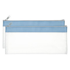 8.7×3.9 Inch Money Bags with Zipper, 2 Pcs Clear PVC Cash Pouch, Haze Blue