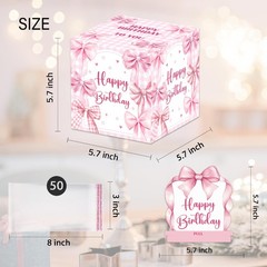 Pink Bow Birthday Money Box for Cash Pull, Happy Birthday Boxes Gifts for Mon…