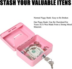 Small Cash Box Lock Key Metal Coin Piggy Bank Pink