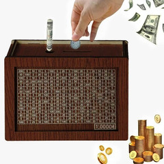 $10000 Cash Vault Wooden Savings Box,Wooden Savings Box with Money Target & Numb