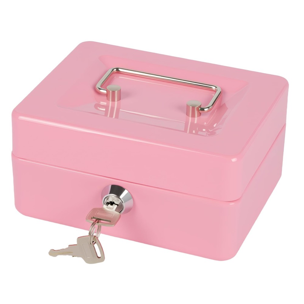 Black Small Cash Box Money Tray Lock Key Petty Metal Bank 5.9×4.7×3.1 Inches