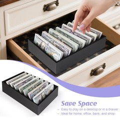 Money Organizer for Cash, 8 Compartment Wooden Cash Divider Storage Organizer…