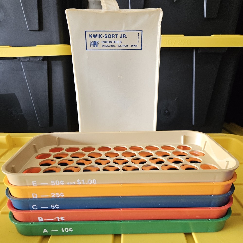 VTG Kwik-Sort Jr MMF Industries Set Of 5 Coin Money Change Sorting Trays W/ Case