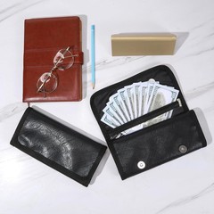 Money Wallet Organizer for Cash with 6 Zippered Pocket 6 pockets, Black