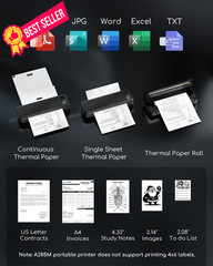Portable Printers Wireless for Travel, A285M Small Inkless Small, Black