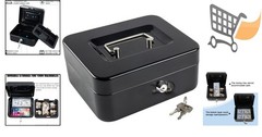 Medium Steel Cash Box with Lock Money Tray Safe Cash Register Storage