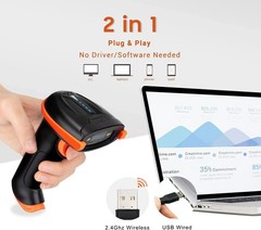 Tera D5100 1D & 2D Handheld Barcode Scanner BLACK 2.4GHz Wireless USB 2.0 Wired