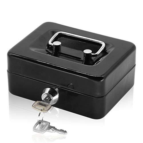 Small Cash Box with Lock and Slot – Metal Coin Bank Small Lock X-Small Black