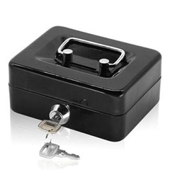 Small Cash Box with Lock and Slot – Metal Coin Bank Small Lock X-Small Black
