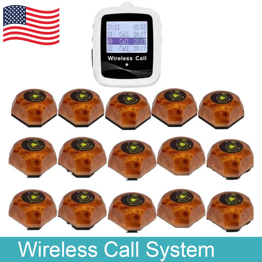 NEW Restaurant Wireless Call Paging System 15 Waterproof Call Buttons 1 Receiver