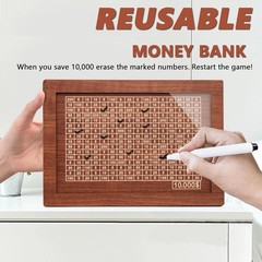 $10000 Cash Vault Wooden Savings Box,Wooden Savings Box with Money Target Numb