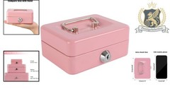 Pink Locking Steel Mini Cash Box for Kids with Removable Coin Tray, 4.92″