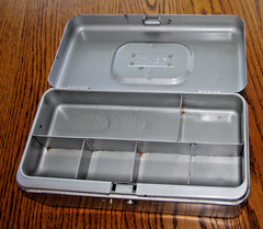 Vintage Lit-Ning Metal Cash Box w/ Coin/Cash Tray Handle Made in USA VGC