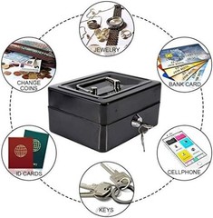 Versatile Locking Cash Box – Medium Size, Removable Tray, Key Access, Black