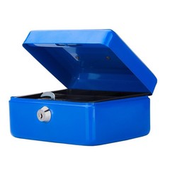 Small Cash Box with Key Lock Metal Blue 6×4 4/5×3 1/5 Inch QH1502XS Portable