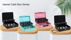 Locking Cash Box with Money Tray Blue Metal Key Lock Security Cable 11.8×9.5×3.5