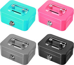4 Pieces Money Box Cash Box with Lock and Slot Steel Organizer Piggy Bank Metal